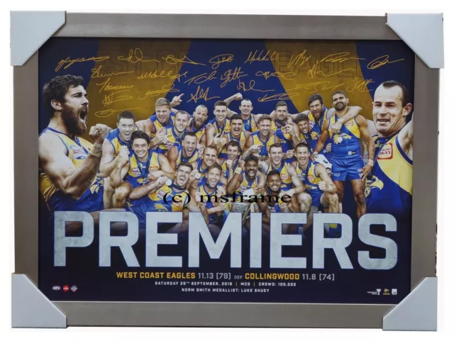 West Coast Eagles 2018 Premiers Team Signed AFL Official Print Silver Frame