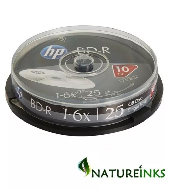 10 Genuine HP 69321  Bluray 25GB 6x BD-R SL Blank Discs Spindle Taiwan