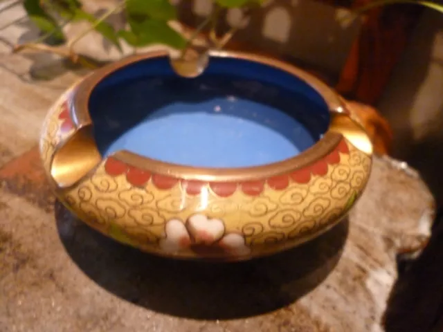 Chinese Cloisonne Bowl Ashtray Floral Design Copper & Bronze 2