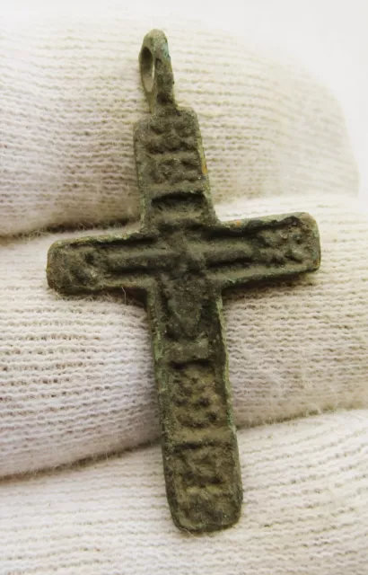 A26 Beautiful Late Medieval Religious Bronze Christian Crucifix Cross Amulet