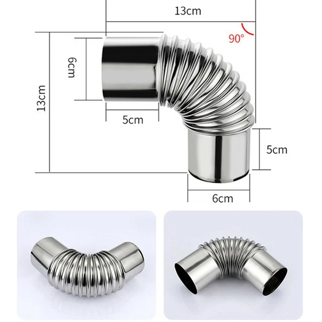 60-80mm Acier Inoxydable Réglable Coude 90° Cheminée Doublure Conduit Tuyau
