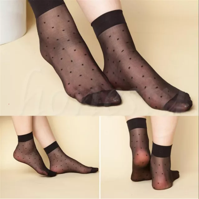 5/10/20 Pairs Lady Lace Ultra-thin Fiber Denier Sheer Ankle High Pop Dots Socks