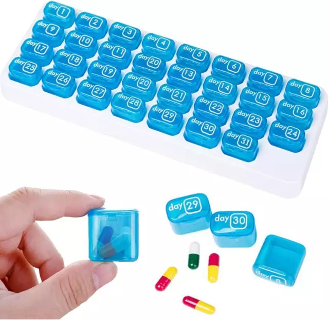 Pillendose Pillenbox Für 31 Tage, Tragbar Tablettenbox Monat Mit Deckel Für Unte