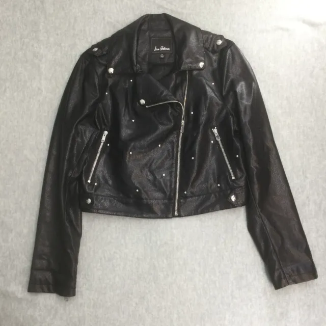 Sam Edelman Moto Jacket Womens Medium Faux Leather Black Studded Zip Sleeves