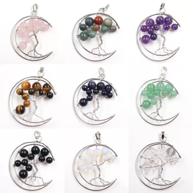 Crystal Quartz Stone Tree of life Pendant Chakra Reiki Healing Amulet Energy