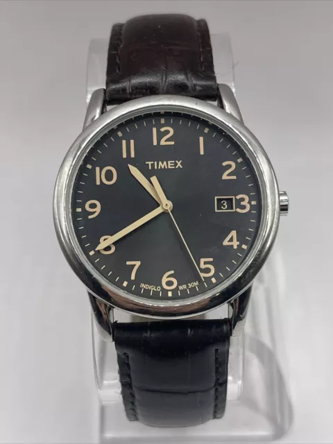 Timex Indiglo Men's South Street Watch 35mm Case Croco Leather Band- New Battery