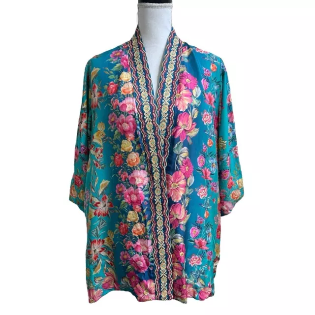 Johnny Was NWOT Stallion Yena Reversible Silk Kimono Jacket Sz S? 3/4 Slv