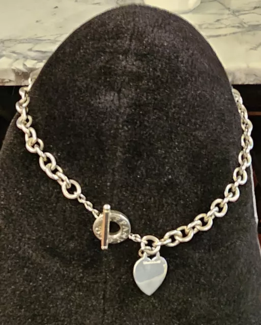 Large Tiffany & Co Sterling Silver Blank Heart Tag Toggle 16.5" Necklace 73.9 gr