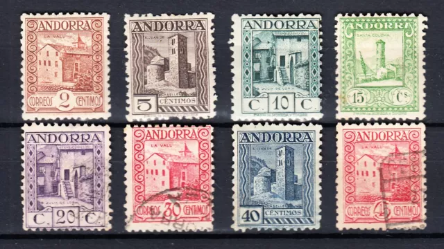 Andorra Española 1935-1943. Conjunto De 8 Sellos.  Paisajes. Mhl-Usados.