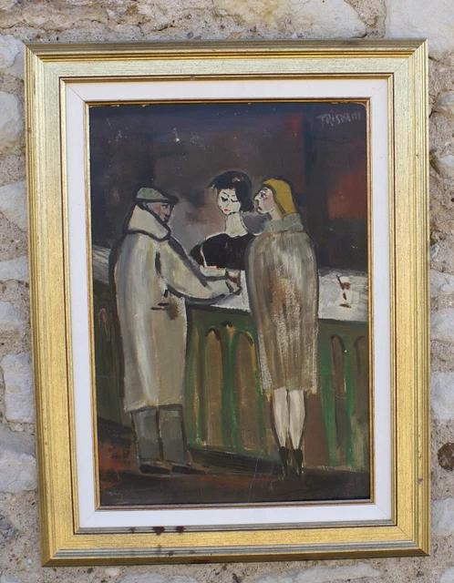 Peinture Contemporaine Abstraite Signée - Huile Sur Carton, Style Années 1940-1960