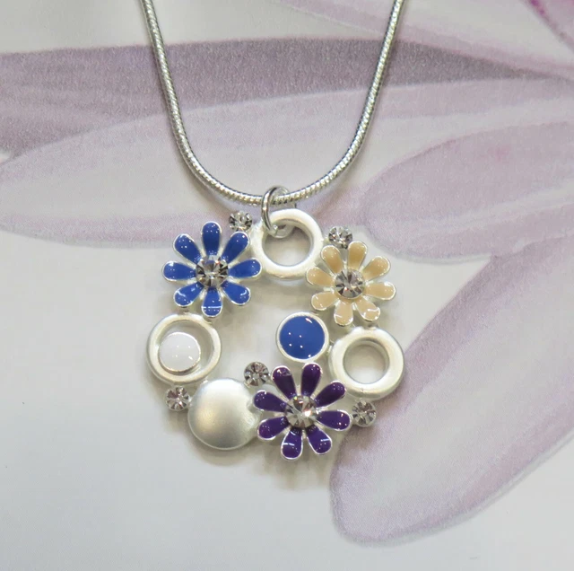 Collier Pendentif Fleur Multicolore En Argent Plaqué - Zirconia Cubique, Neuf Avec étiquettes