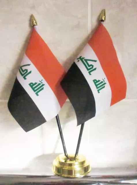 IRAQ X2 TABLE FLAG SET 2 flags plus GOLDEN BASE IRAQI