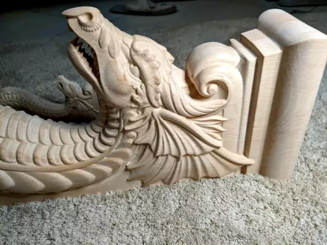 Wooden corbel Dragon shelf Carved bracket  Fireplace surround Cabinet Corbel 25"