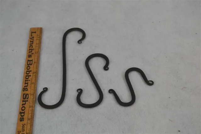 pot hook hand forged S hooks iron fireplace 3 lot antique replica 18th 19th c