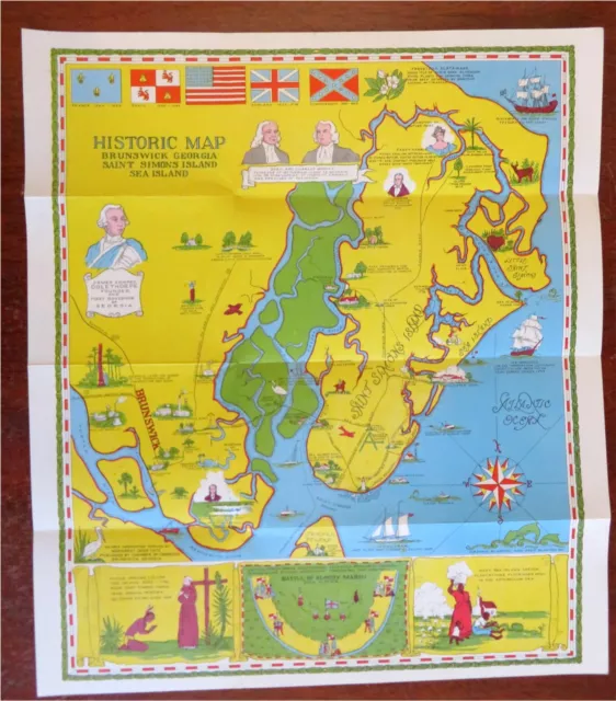Brunswick George Atlantic Coast c. 1950's travel brochure cartoon pictorial map