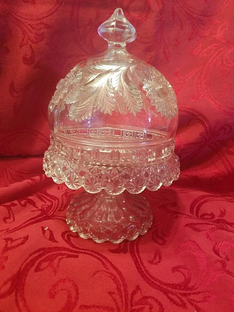 Antique Crystal Cut Glass American Brilliant Period ABP Butter Dish  Domed Cover