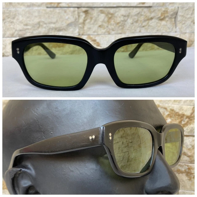 Occhiale Da Sole Vintage Quadrato Anni '60 Oversize Nero Verde Due Stelle...