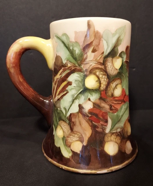 Antique BELEEK TANKARD Circa 1800's Acorns Leaves Artist's Pallet Mark STUNNING!