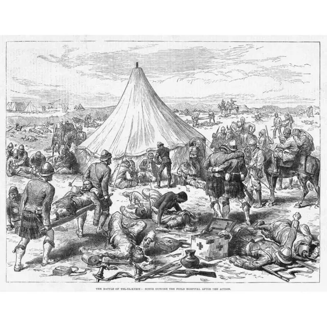 WAR IN EGYPT Battle of Tell el-Kebir; Injured at Field Hospital - Old Print 1882