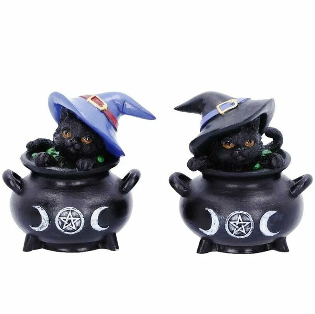 Hubble and Bubble Witches Familiar Black Cat Cauldron Figurines 8cm