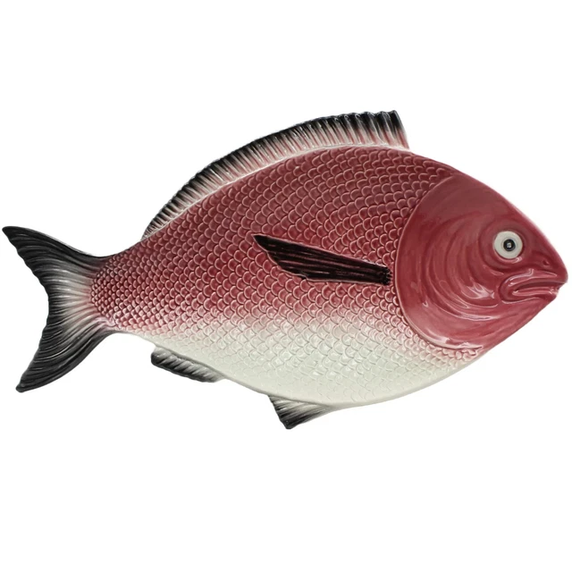 Hand-Painted Ceramic Red Fish Platter, Portuguese Ceramic Platter
