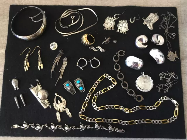 Vintage Sterling Silver Jewelry Scrap Repair Some Wearable Lot Approx 122g