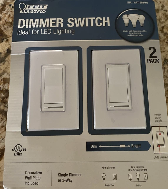 FEIT ELECTRIC DIMMER Switch 2 Pack Single or 3Way 689406 LED