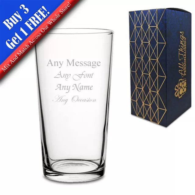 Personalised Engraved Perfect Pint Glass With Gift Box - Any Message Engraved!!