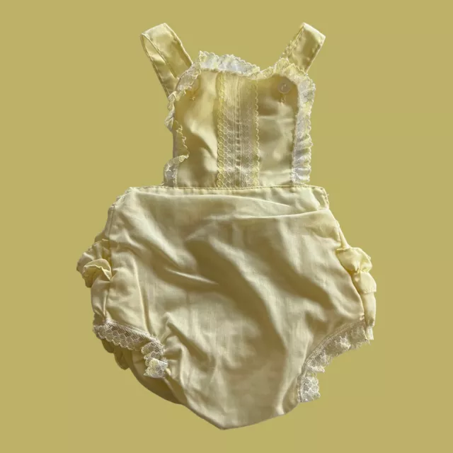 Vintage Baby Girl One-Piece Yellow Romper With Plastic Diaper Liner Newborn Lace