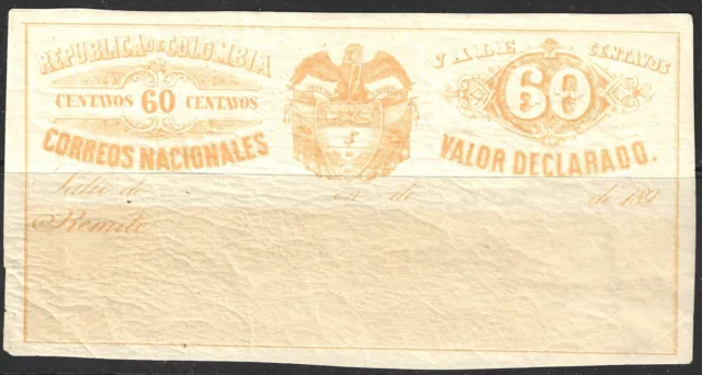 Colombia (1940)Sc. #G29 Insured Letter Stamp F/VF Mint Hinged 1890 'Cubierta'