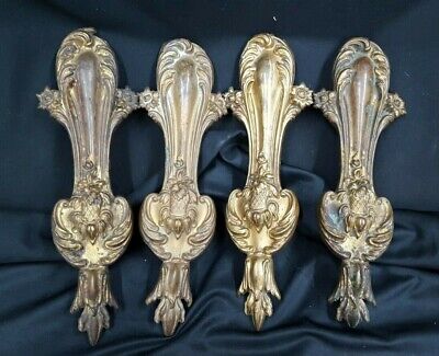 4 Antique Art Nouveau Ornate Brass Curtain Tie Backs