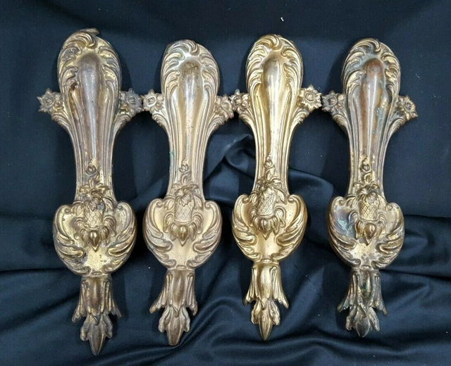 4 Antique Art Nouveau Ornate Brass Curtain Tie Backs