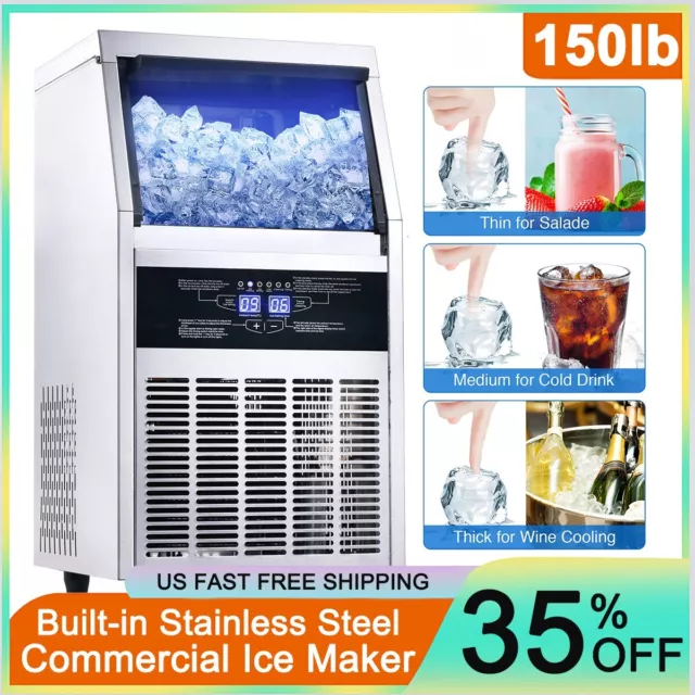 Built-in Commercial Ice Maker 150lbs Stainless Steel Bar Restaurant Cube Machine