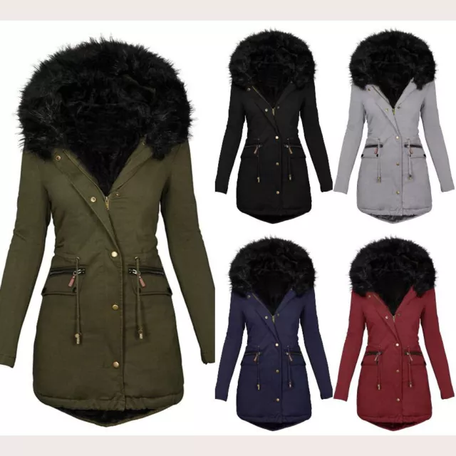 Women Winter Coats Warm Fleece Lined Faux Fur Hooded Zip Jackets Oversized Parka
