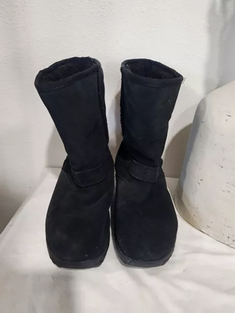 Skechers Shape Ups Black Suede Womens Boots, Size 8, Fuzzy, Mid Calf