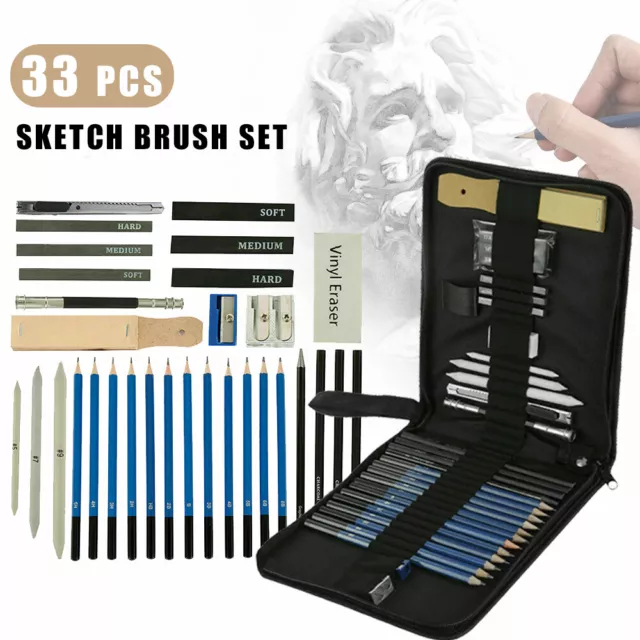 33pcs Drawing Sketch Set Charcoal Pencil Eraser Art Craft Painting Sketching Kit