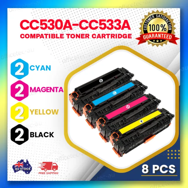 8x Non-OEM Toner for HP CC530A-CC533A 304A LaserJet CM2320fxi CP2020 CP2025