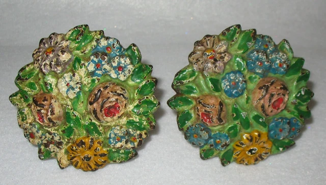 Pair of Antique  Hubley Cast Iron Curtain Drape Tie Back s c1920's Signed Vtg.