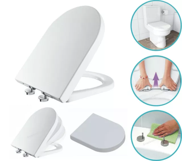 Toilet Seat Soft Close White D Shape Quick Release Fixing Hinges Easy Clean