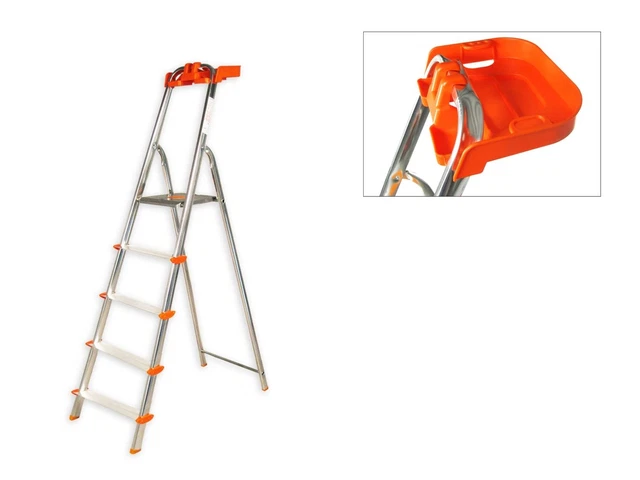 Colombo Scala Alluminio Attica 5 Gradini Con Portaoggetti Fa
