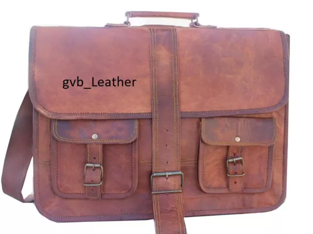 18" Vintage Bolso de Cuero Hombre Maletín Portátil Viaje Estuche Messenger