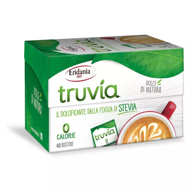 Dolcificante Truvia Eridania Foglia di Stevia Box da 40 Bustine 0 Calorie