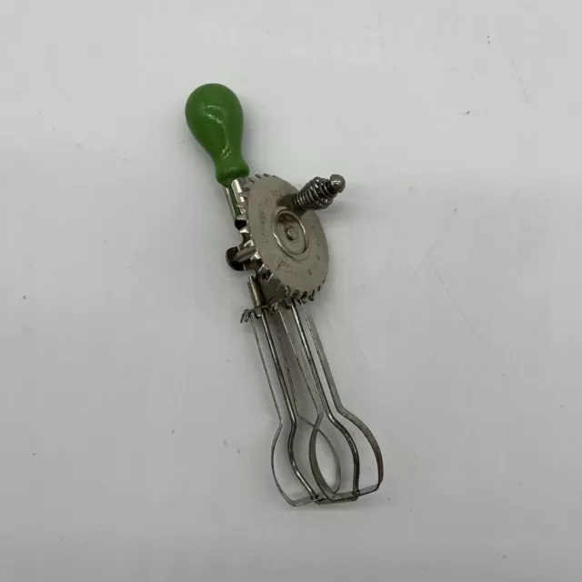 VINTAGE ANDROCK GREEN WOOD HANDLE EGG BEATER HAND MIXER NON ELECTRIC  SURVIVAL