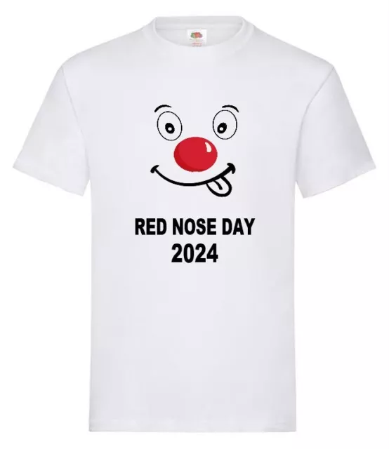 Red Nose Day Kids Face T shirt Girl Boys School White Tee Fundraising Funny Top