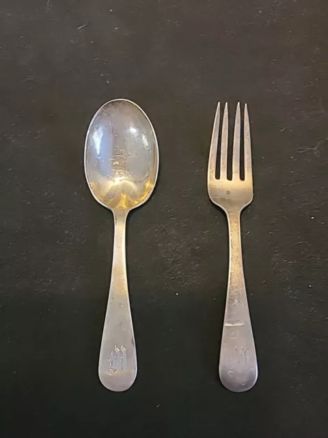 Chantilly Baby Set Spoon Fork Birks Sterling Silver WITH Monogram W lot#32