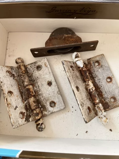 Architecture Savage CAST IRON DOOR HINGES And Pulley OLD