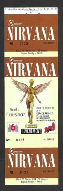 Rare / Ticket Billet De Concert - Nirvana : Live A Paris ( France ) 1994