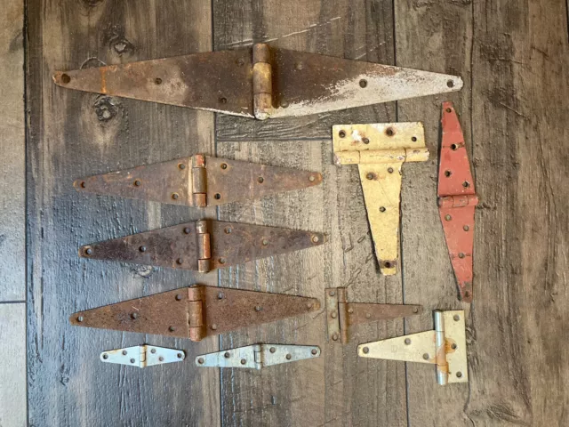 Lot of 10 Vintage Barn Shed Door Hinges Variety of Sizes.