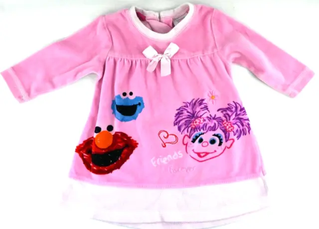 VTG Vintage Sesame Street Girls Elmo Cookie Monster Pink Dress 18M Months