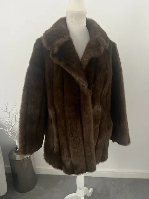 Cappotto mob vera vintage anni '80 pelliccia sintetica marrone fianchi lunghezza taglia 12-14 glamour